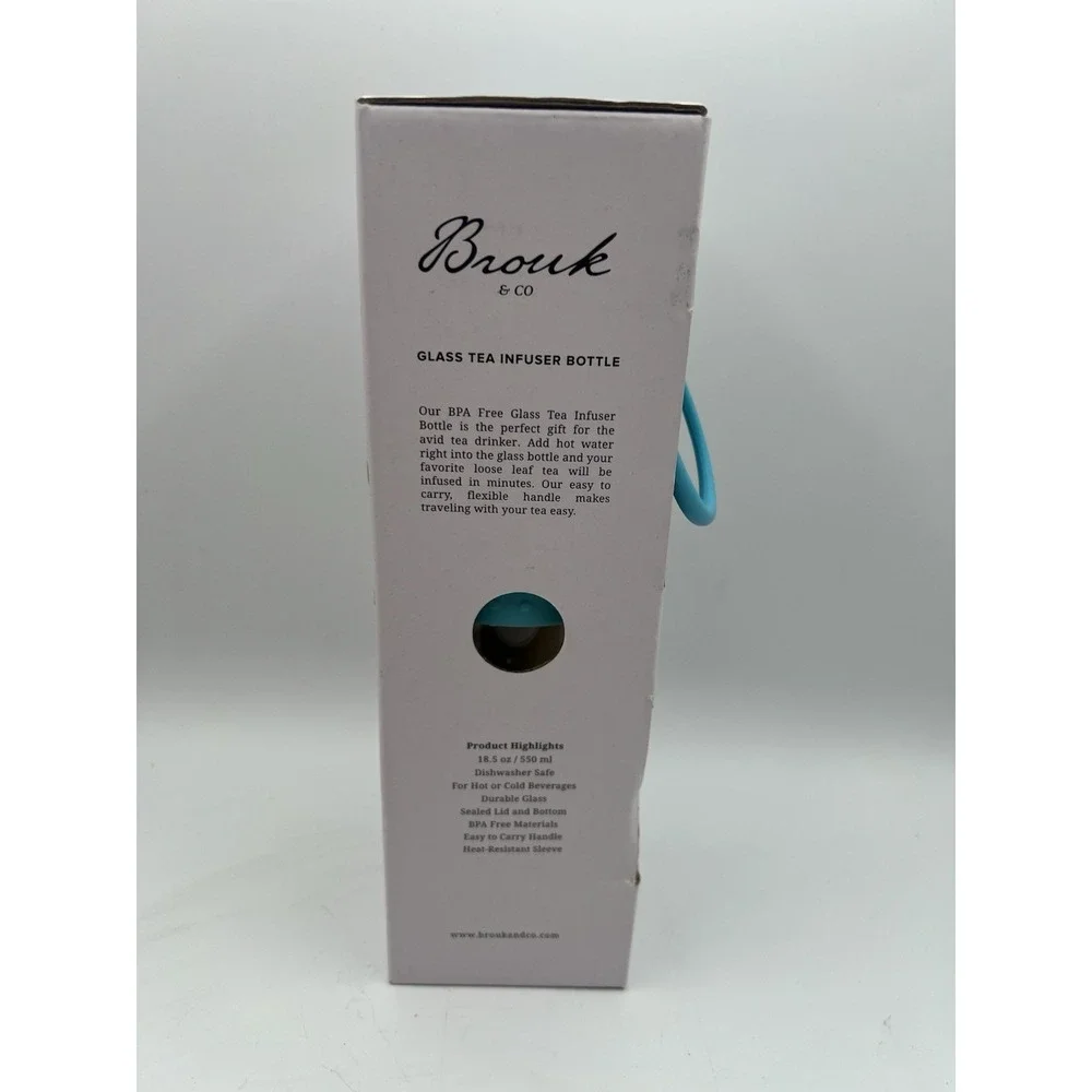 Brouk‎ & Co 18.5 Oz Glass Tea Infuser Travel Mug W/ Strainer & Nylon Sleeve blue